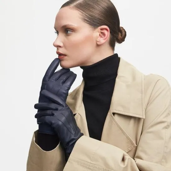 Women039s Cashmere Lined Leather Gloves Navy Nappa Women Aspinal Of London Gloves and Scarves