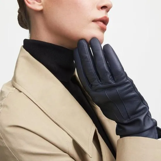Women039s Cashmere Lined Leather Gloves Navy Nappa Women Aspinal Of London Gloves and Scarves