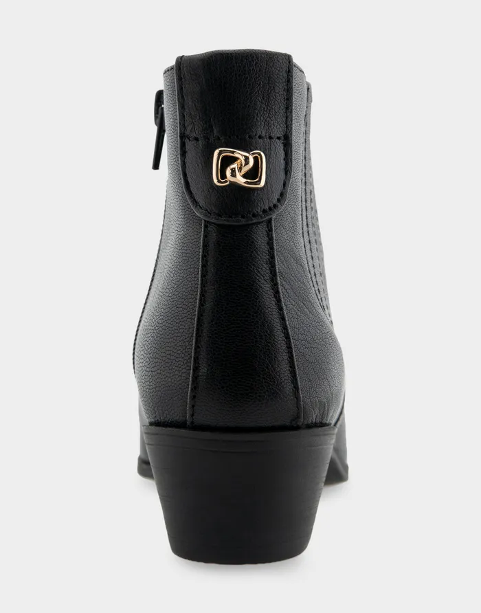 Women Aerosoles Ankle Boots Comfortable Covered Gore Western Ankle Bootie In Black Waxy Leather Leather