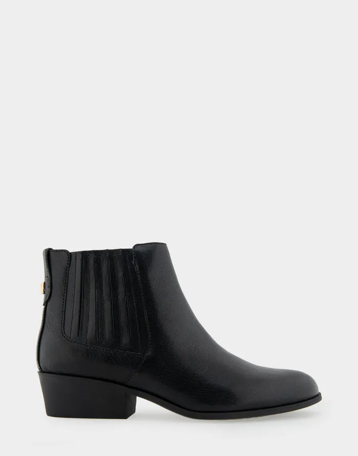 Women Aerosoles Ankle Boots Comfortable Covered Gore Western Ankle Bootie In Black Waxy Leather Leather