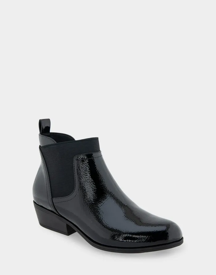 Women Aerosoles Ankle Boots Comfortable Gored Ankle Bootie With Pull Tab In Black Crinkled Patent Faux Leather Patent Faux Leather Women Aerosoles Ankle Boots Comfortable Gored Ankle Bootie With Pull Tab In Black Crinkled Patent Faux Leather Patent Faux Leather