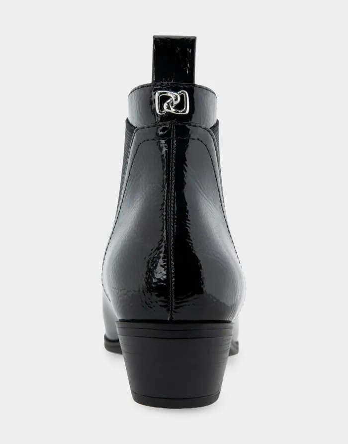 Women Aerosoles Ankle Boots Comfortable Gored Ankle Bootie With Pull Tab In Black Crinkled Patent Faux Leather Patent Faux Leather