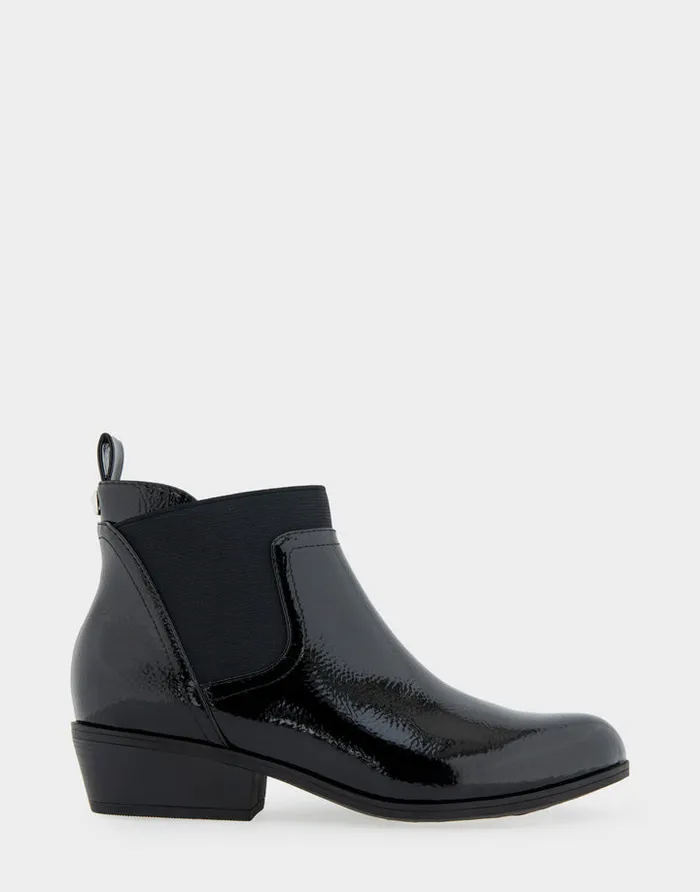 Women Aerosoles Ankle Boots Comfortable Gored Ankle Bootie With Pull Tab In Black Crinkled Patent Faux Leather Patent Faux Leather