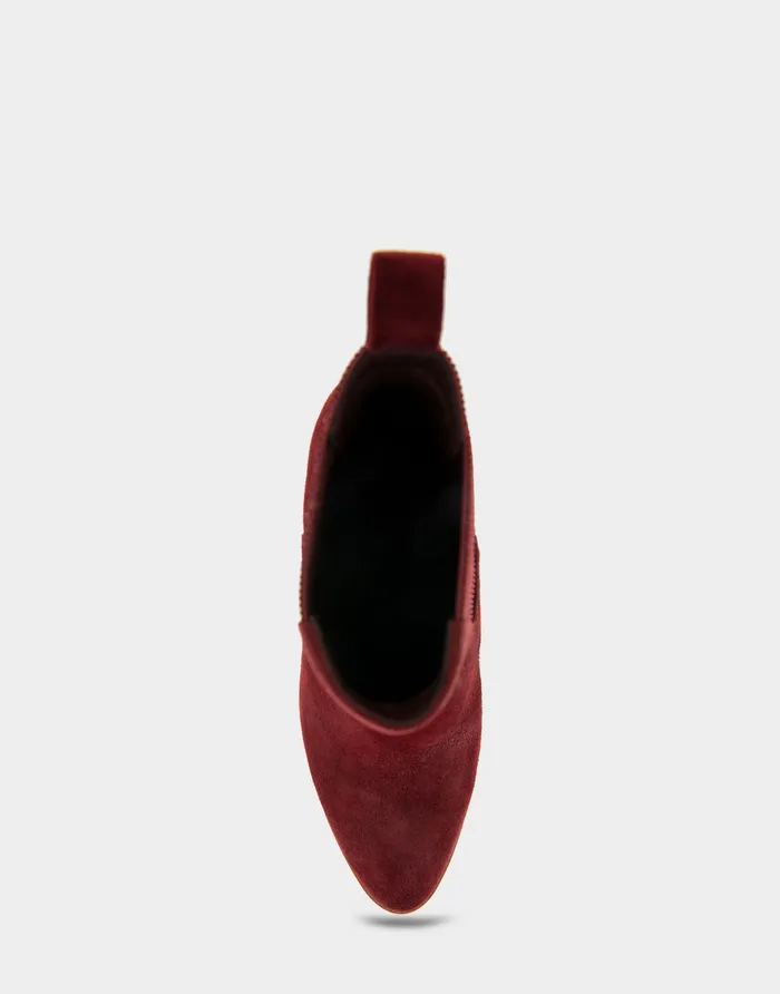 Women Aerosoles Ankle Boots Comfortable Gored Sculpted Wedge Crepe Heel Bootie In Burgundy Suede Suede