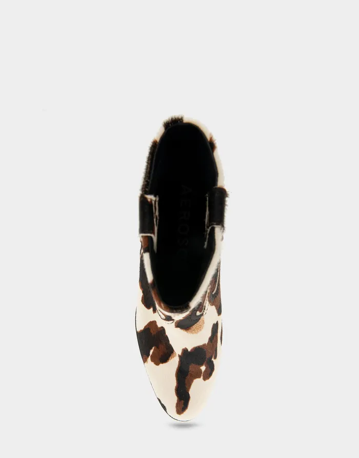 Women Aerosoles Ankle Boots Comfortable Pull On Western Bootie In Cow Print Haircalf