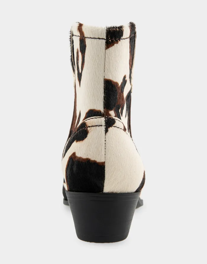 Women Aerosoles Ankle Boots Comfortable Pull On Western Bootie In Cow Print Haircalf