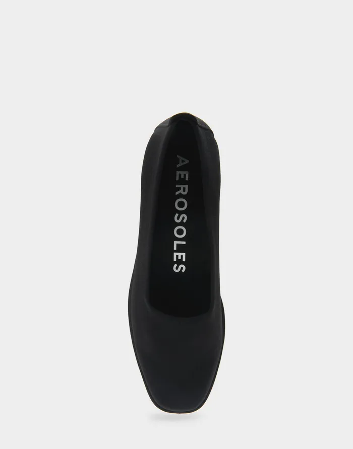 Women Aerosoles Clogs and Mules Comfortable Flatform Shoe In Black Stretch Gabardine Fabric