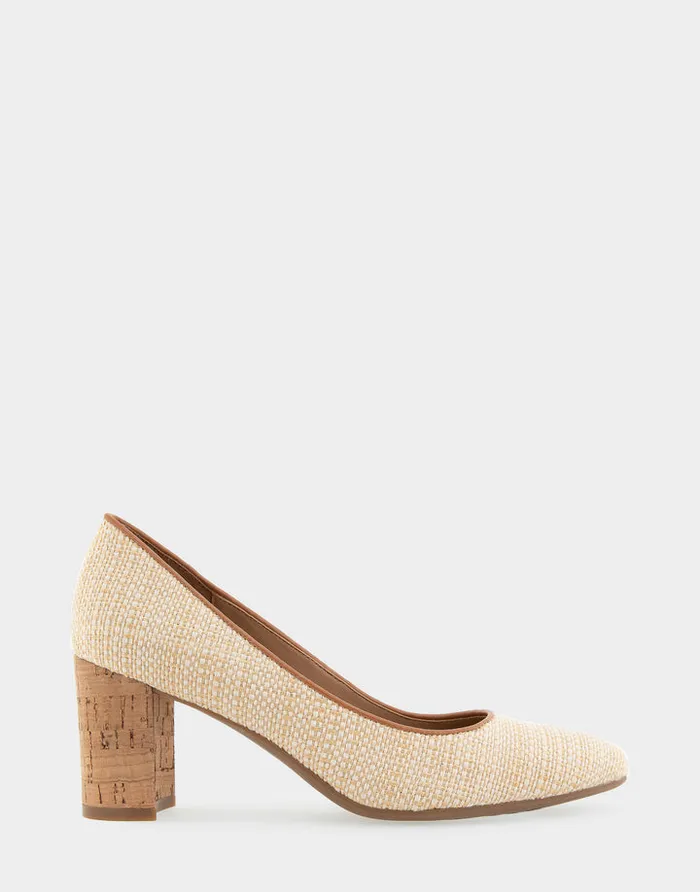 Women Aerosoles Clogs and Mules Comfortable Mid Heel Pump In Natural Raffia