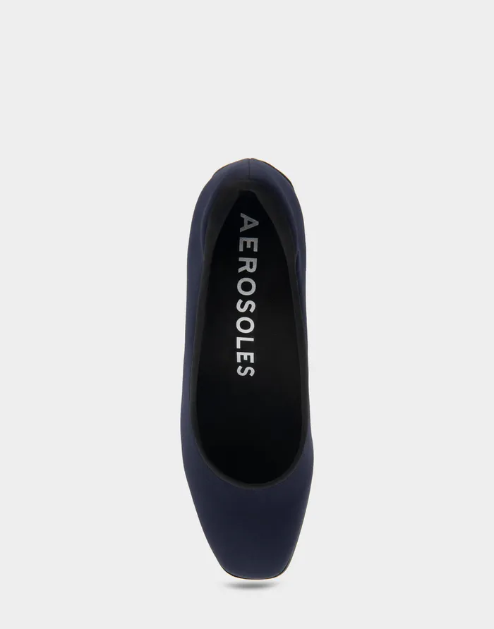 Women Aerosoles Clogs and Mules Comfortable Mid Heel Pump In Navy Stretch Gabardine Fabric