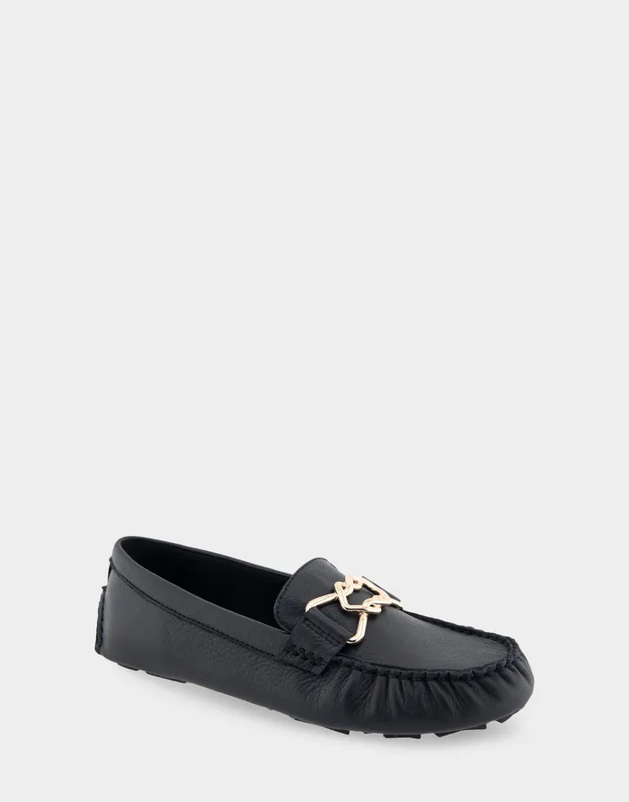 Women Aerosoles Clogs and Mules Comfortable Ornamented Driver In Black Leather