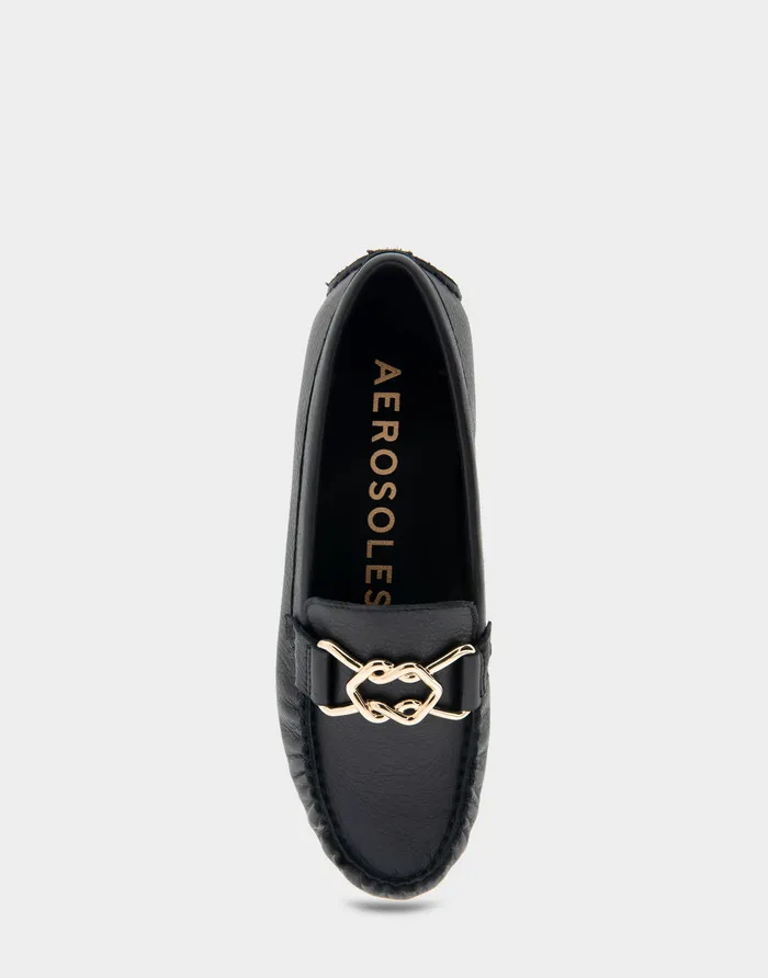 Women Aerosoles Clogs and Mules Comfortable Ornamented Driver In Black Leather