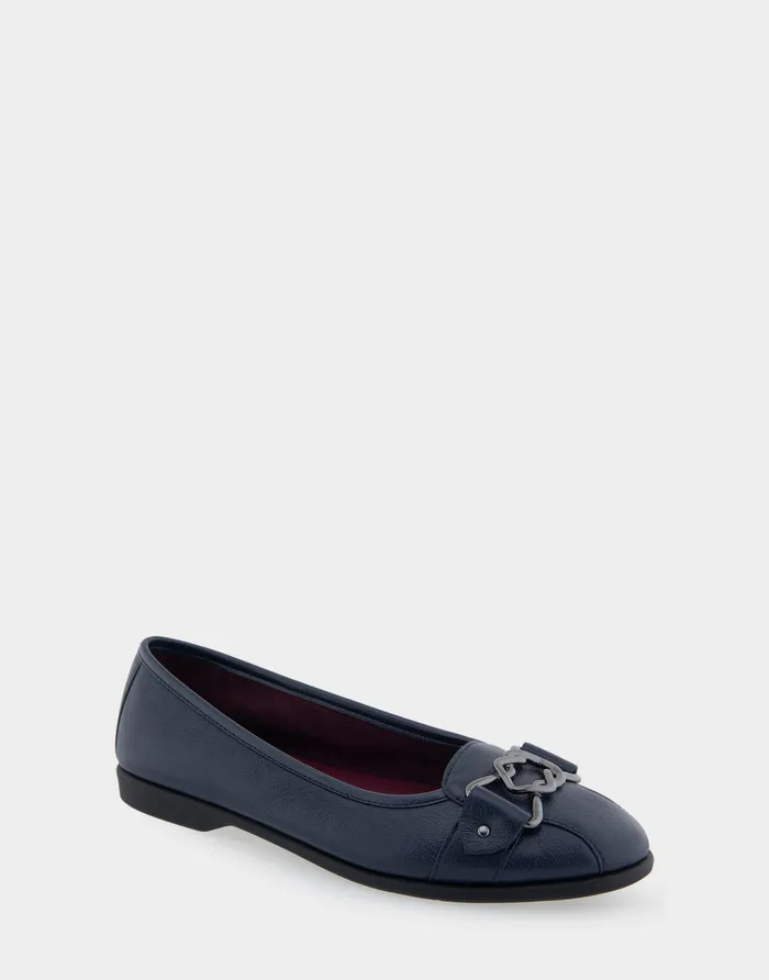 Women Aerosoles Clogs and Mules Comfortable Ornamented Flat In Navy Genuine Leather