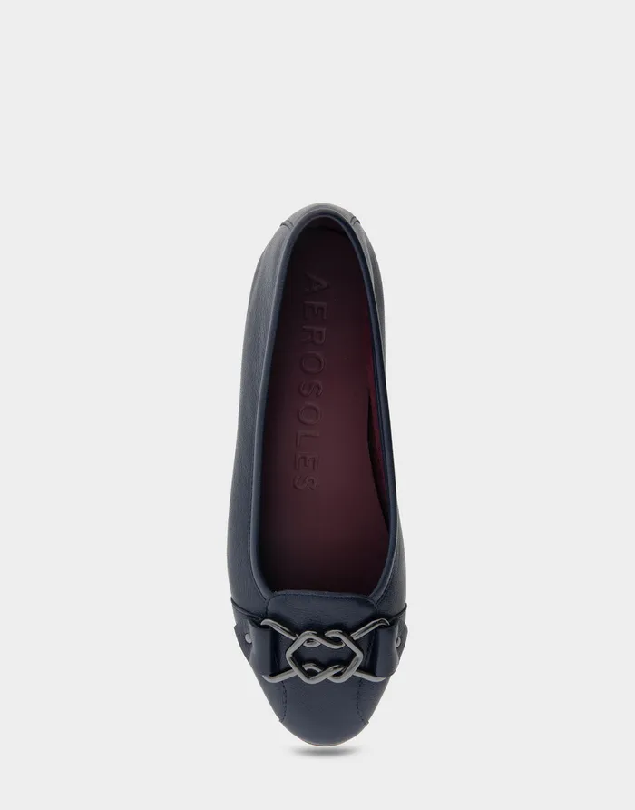 Women Aerosoles Clogs and Mules Comfortable Ornamented Flat In Navy Genuine Leather