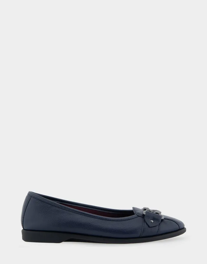 Women Aerosoles Clogs and Mules Comfortable Ornamented Flat In Navy Genuine Leather