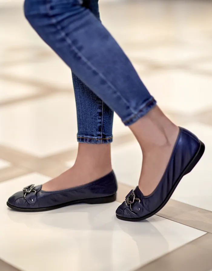 Women Aerosoles Clogs and Mules Comfortable Ornamented Flat In Navy Genuine Leather