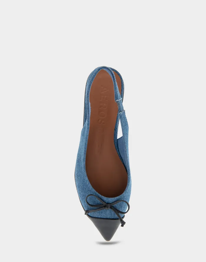 Women Aerosoles Clogs and Mules Comfortable Point Toe Slingback Flat In Denim Fabric Denim Fabric