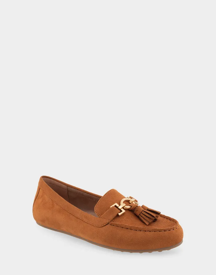 Women Aerosoles Clogs and Mules Comfortable Tasseled Loafer In Tan Faux Suede