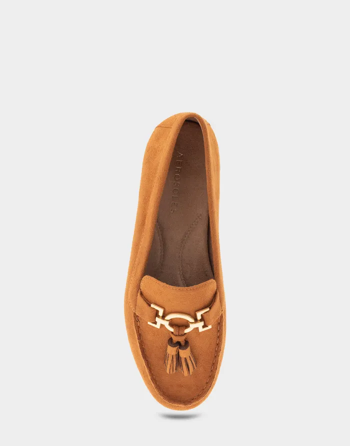 Women Aerosoles Clogs and Mules Comfortable Tasseled Loafer In Tan Faux Suede