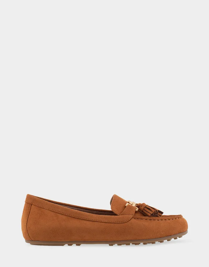 Women Aerosoles Clogs and Mules Comfortable Tasseled Loafer In Tan Faux Suede