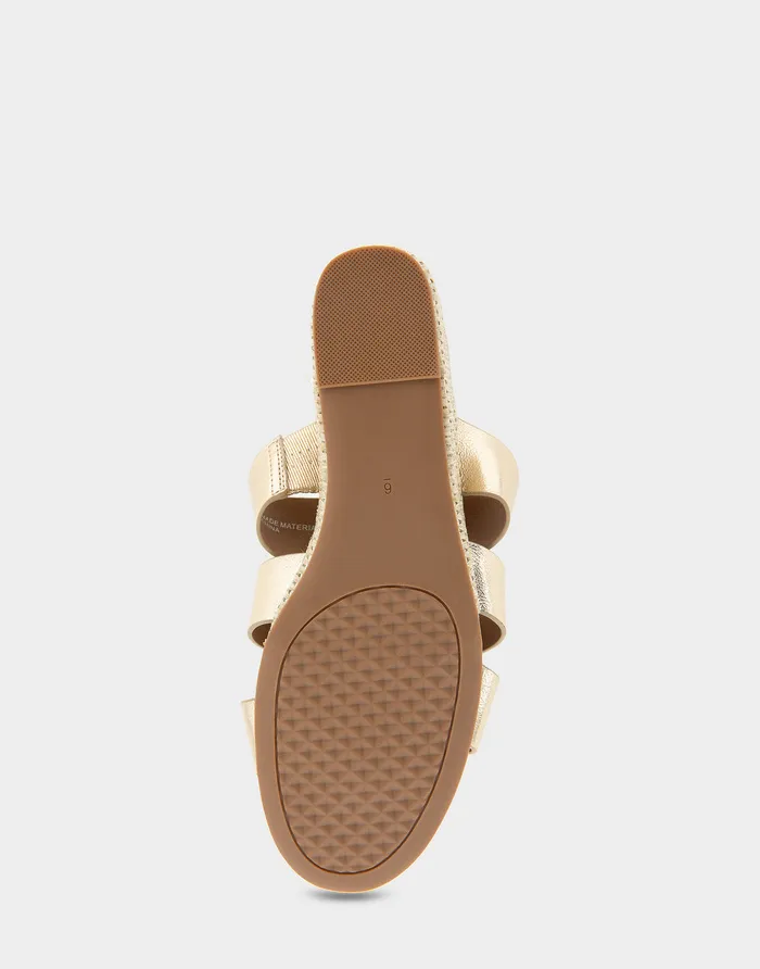 Women Aerosoles Dress Comfortable Fisherman Mid Wedge Slide In Soft Gold Faux Leather