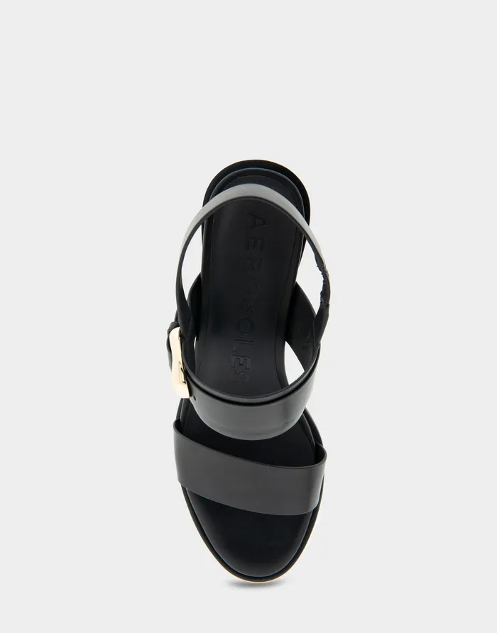 Women Aerosoles Dress Comfortable Two Band Slingback Block Heel Sandal In Black Leather