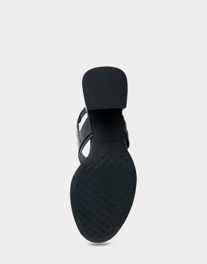 Women Aerosoles Dress Comfortable Two Band Slingback Block Heel Sandal In Black Leather