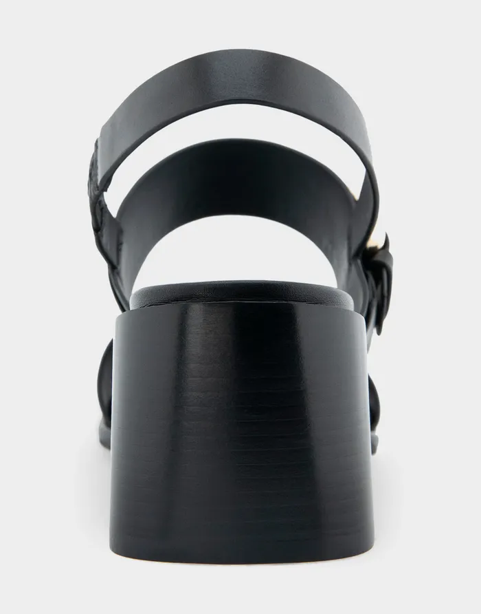 Women Aerosoles Dress Comfortable Two Band Slingback Block Heel Sandal In Black Leather