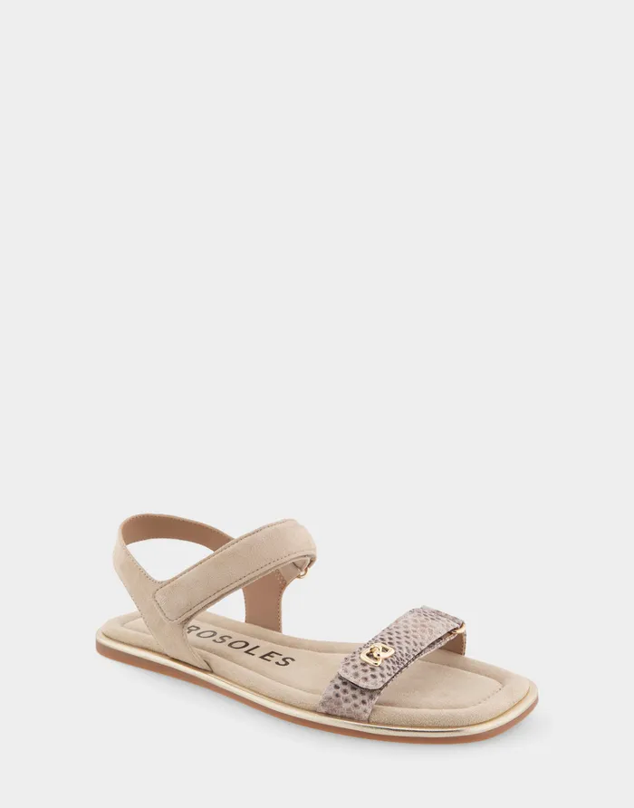 Women Aerosoles Flats Comfortable Adjustable Quarter Strap Sandal In Roccia Snake Print Leather Women Aerosoles Flats Comfortable Adjustable Quarter Strap Sandal In Roccia Snake Print Leather