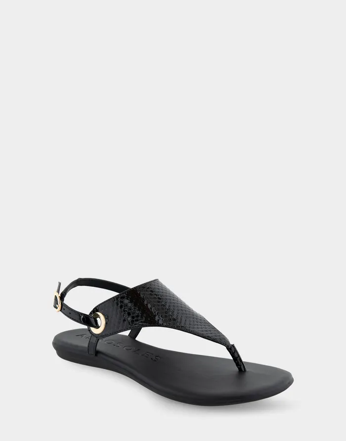 Women Aerosoles Flats Comfortable Back Strap Thong Sandal In Black Snake Patent Faux Leather Women Aerosoles Flats Comfortable Back Strap Thong Sandal In Black Snake Patent Faux Leather