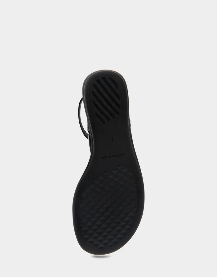 Women Aerosoles Flats Comfortable Back Strap Thong Sandal In Black Snake Patent Faux Leather