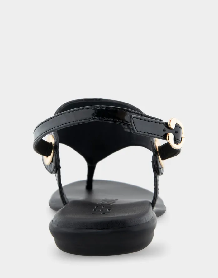 Women Aerosoles Flats Comfortable Back Strap Thong Sandal In Black Snake Patent Faux Leather
