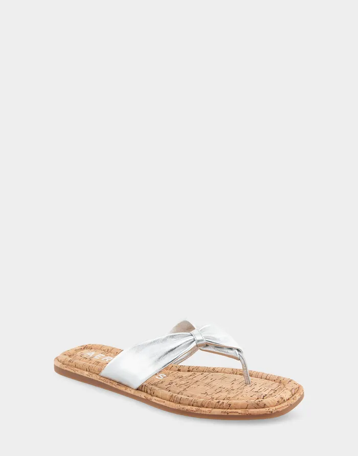 Women Aerosoles Flats Comfortable Knotted Thong Sandal In Silver Metallic Leather