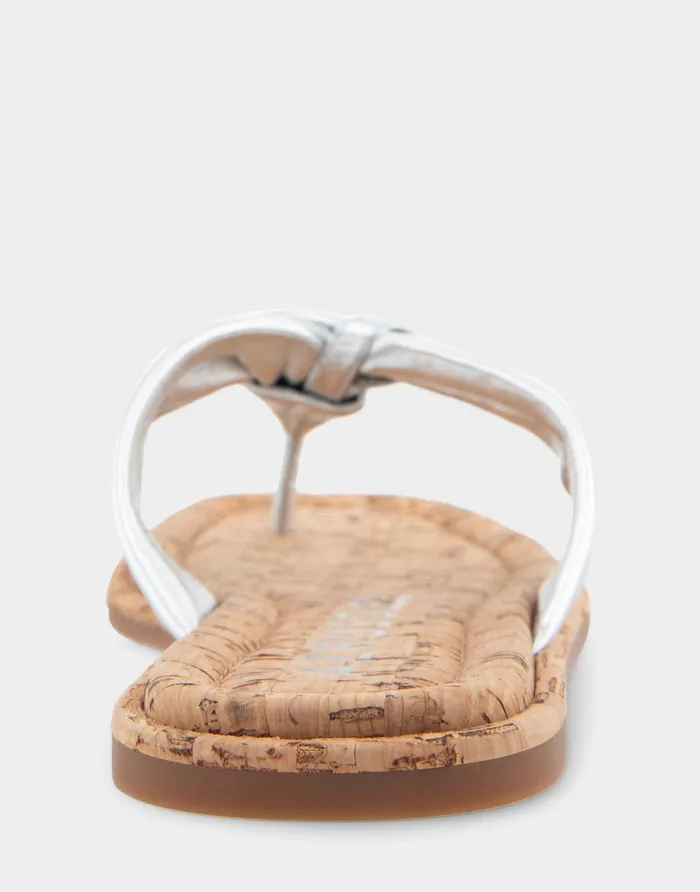 Women Aerosoles Flats Comfortable Knotted Thong Sandal In Silver Metallic Leather