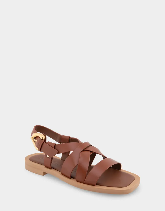 Women Aerosoles Flats Comfortable Multi Strap Flat Sandal In Gingerbread Leather
