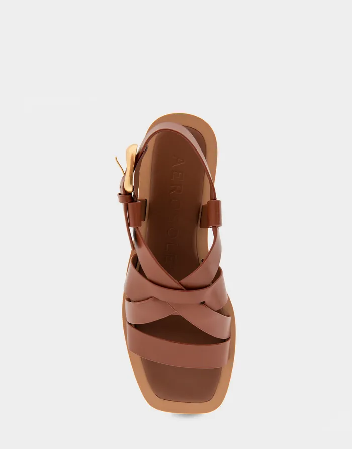 Women Aerosoles Flats Comfortable Multi Strap Flat Sandal In Gingerbread Leather