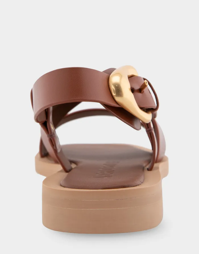 Women Aerosoles Flats Comfortable Multi Strap Flat Sandal In Gingerbread Leather
