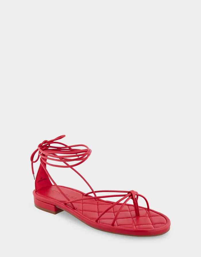 Women Aerosoles Flats Comfortable Multi Strap Lace Up Sandal In Red Faux Leather