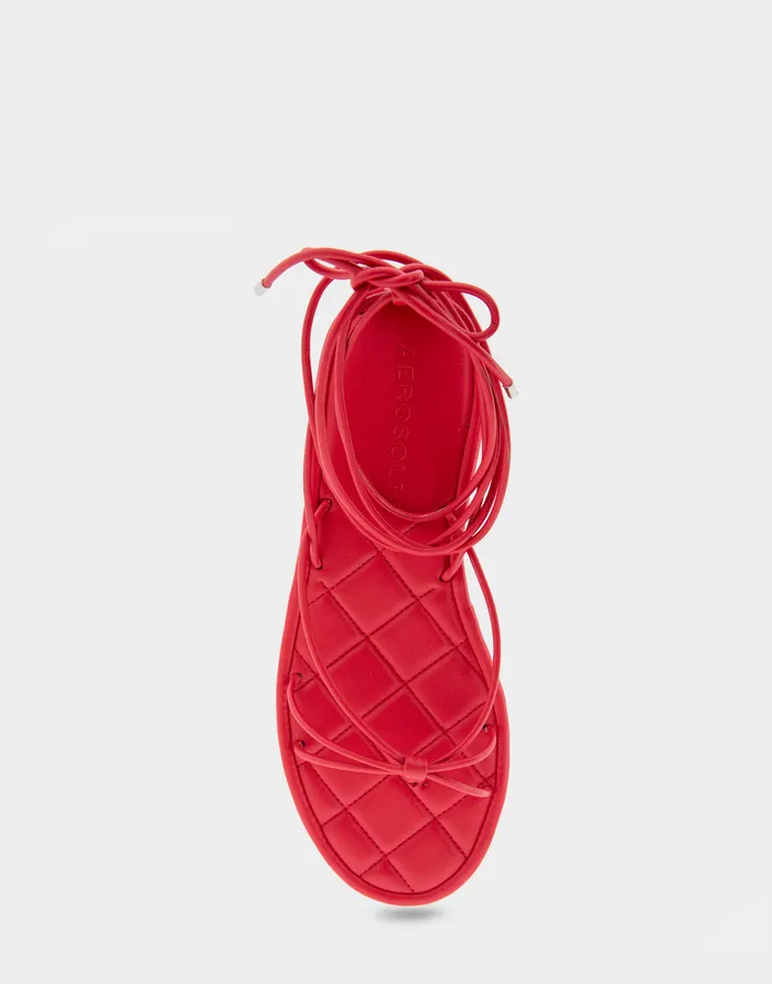Women Aerosoles Flats Comfortable Multi Strap Lace Up Sandal In Red Faux Leather