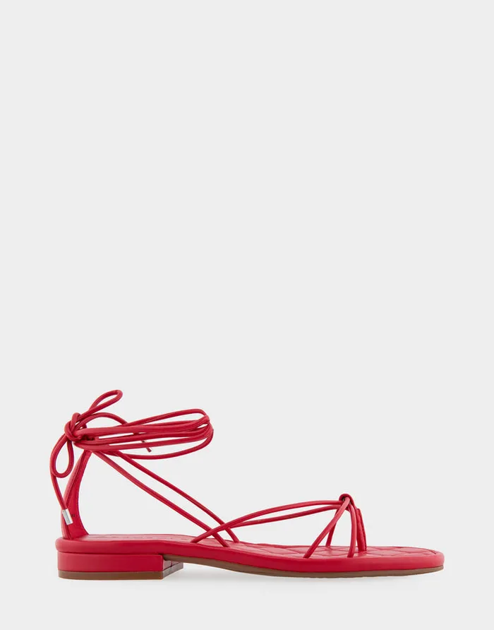 Women Aerosoles Flats Comfortable Multi Strap Lace Up Sandal In Red Faux Leather