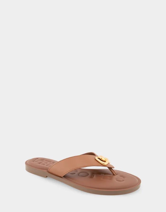 Women Aerosoles Flats Comfortable Ornamented Thong Sandal In Tan Faux Leather