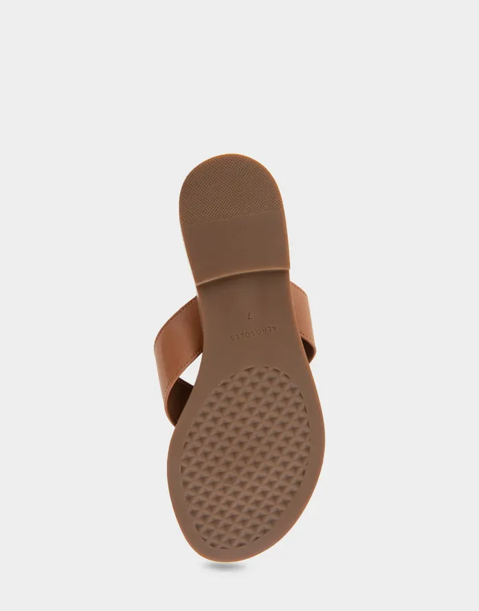 Women Aerosoles Flats Comfortable Ornamented Thong Sandal In Tan Faux Leather