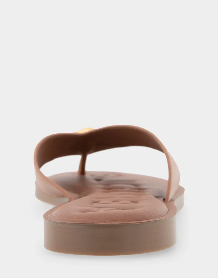 Women Aerosoles Flats Comfortable Ornamented Thong Sandal In Tan Faux Leather