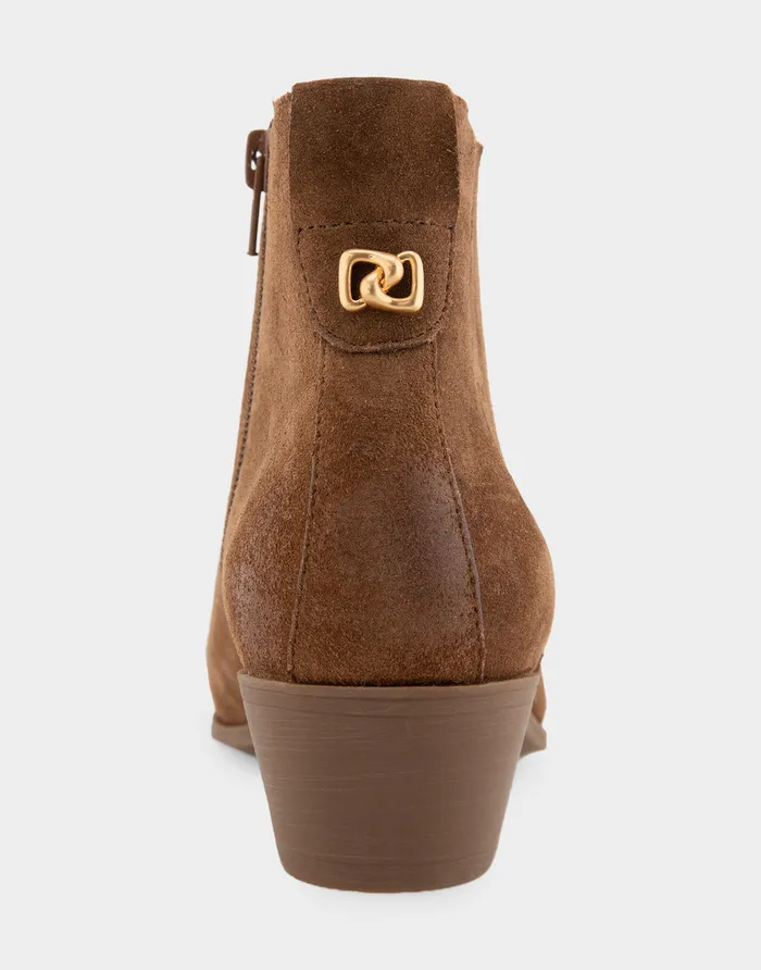Women Aerosoles Heeled Boots Comfortable Covered Gore Western Ankle Bootie In Tobacco Suede