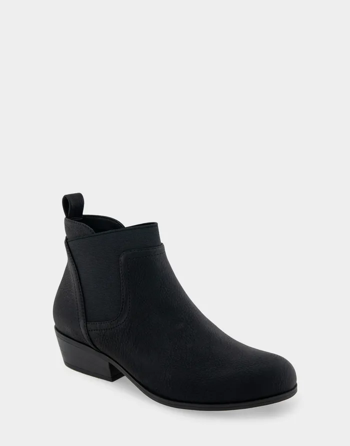 Women Aerosoles Heeled Boots Comfortable Gored Ankle Bootie With Pull Tab In Black Grainy Faux Leather Faux Leather Women Aerosoles Heeled Boots Comfortable Gored Ankle Bootie With Pull Tab In Black Grainy Faux Leather Faux Leather