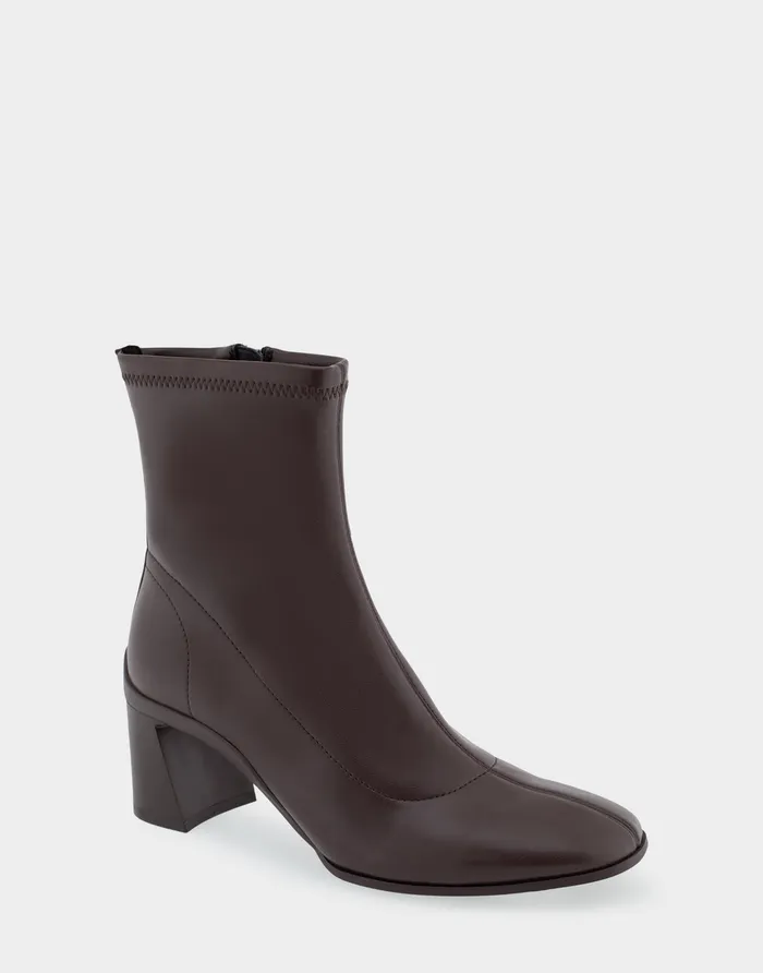 Women Aerosoles Heeled Boots Comfortable Heeled Ankle Boot In Brown Stretch Faux Leather Women Aerosoles Heeled Boots Comfortable Heeled Ankle Boot In Brown Stretch Faux Leather