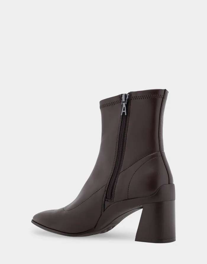 Women Aerosoles Heeled Boots Comfortable Heeled Ankle Boot In Brown Stretch Faux Leather