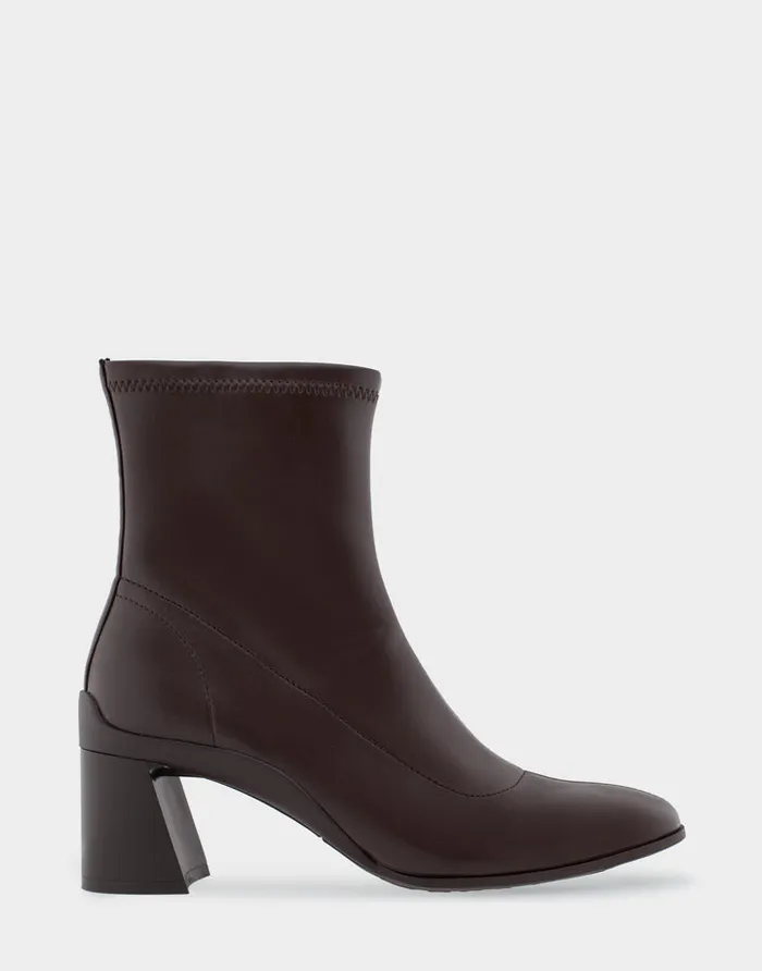 Women Aerosoles Heeled Boots Comfortable Heeled Ankle Boot In Brown Stretch Faux Leather