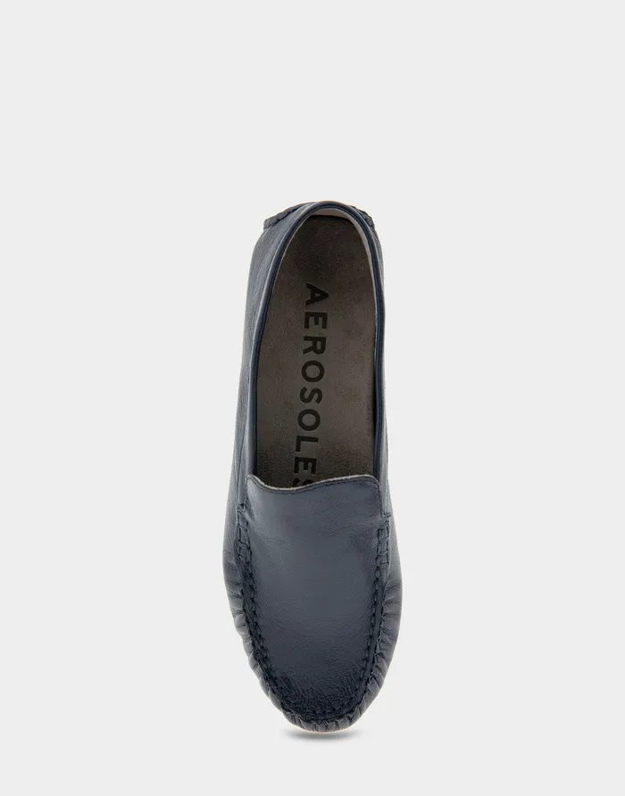 Women Aerosoles Loafers Comfortable Driver In Navy Leather
