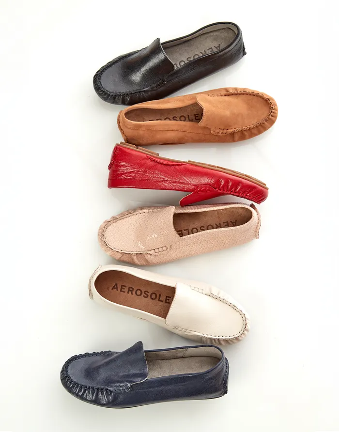 Women Aerosoles Loafers Comfortable Driver In Navy Leather