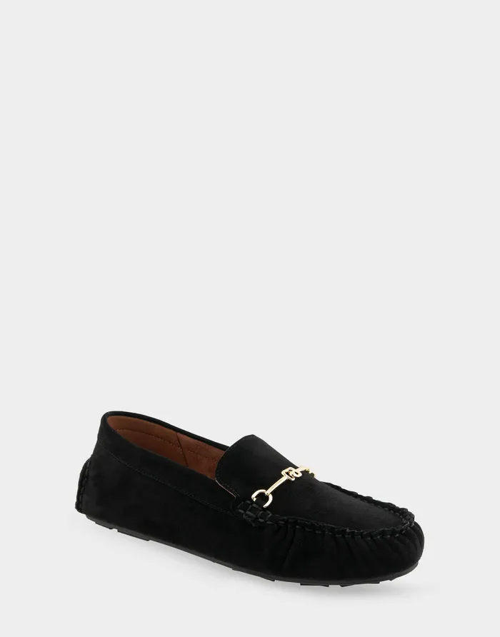 Women Aerosoles Loafers Comfortable Horsebit Driver Moc In Black Suede Suede